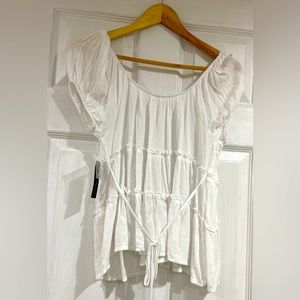 NO BOUNDARIES White Lace Top with 4 Button Blouse, Size Large